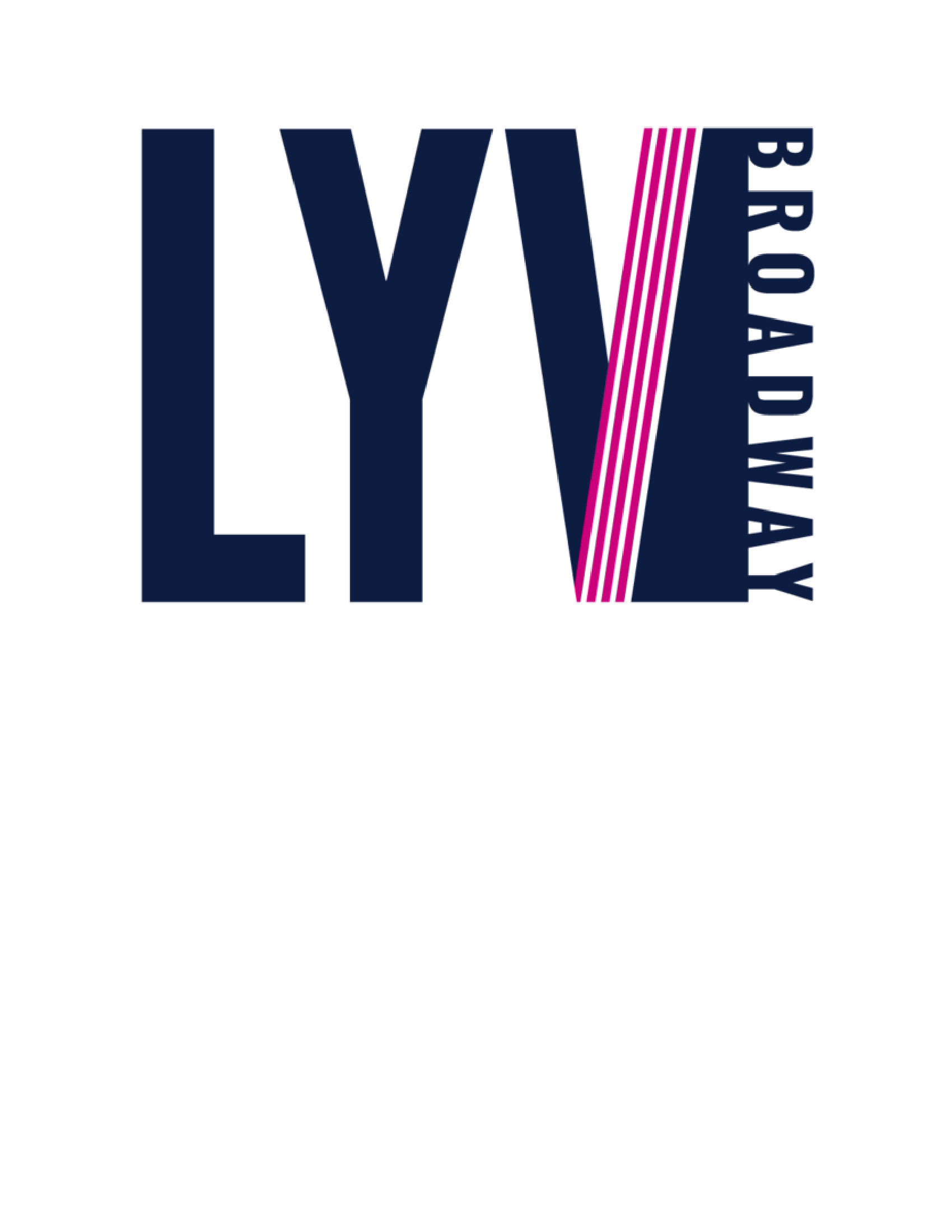 The image features the letters "LYV" with a pink stripe and the words "BROADWAY" in the background.